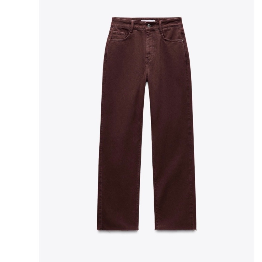 Zara Women's Burgundy High Rise Straight Leg Jeans